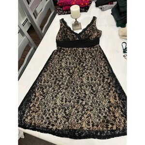 SL Fashions Womens Dress Black Lace Overlay Gold Lining‎ Sleeveless Size 6